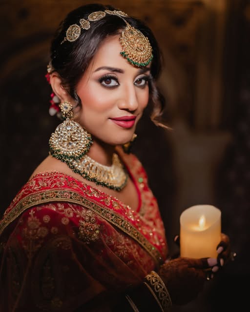Bridal portrait with traditional jewellery and candlelight